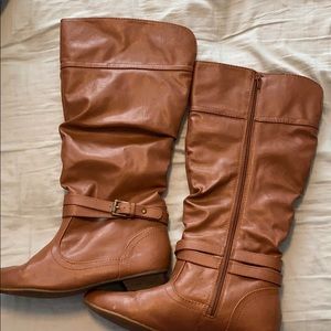 Brown, Wide-Leg Boots